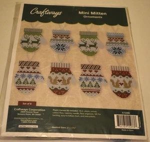 Vintage Herrschners Craftways Kunststoff Leinwand Mini Fäustling Ornamente Kit-VERSAND - Bild 1 von 3