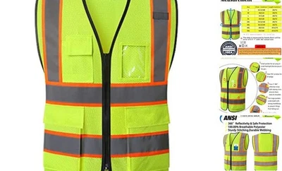 Reflective Mesh Safety Vest for Men Women with 5 Pockets Large 1 Yellow-ek175 - Image 1 of 4