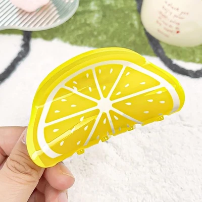 3 PIEZAS Garras de pelo antideslizantes con estampado de frutas medianas lindas color vivo forma naranja Foto 1 de 4