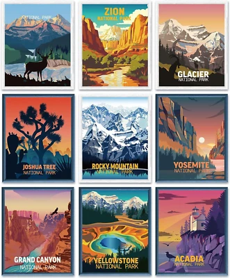 9 Piezas Carteles De Colección de Parque Nacional, Impresiones Artísticas de Parque Nacional Naturaleza Arte de Pared Foto 1 de 4