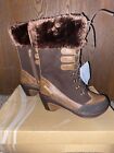 Jbu Scandinavia Brown Wedge Boots With Faux Fur - Size 10 M - New