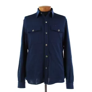 Isaia 100% Wool Button Front Overshirt Size XL In Blue Made in Italy - Picture 1 of 13