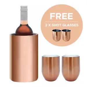Rose Gold Wine Cooler & Vacuum Mugs/Tumblers - Double Walled - FREE Shot Glasses - Picture 1 of 1