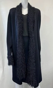 ST. JOHN COLLECTION Santana Knit Wool Long Cardigan Black Metallic Large L 16 14 - Picture 1 of 8