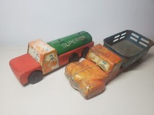 Vintage Toy Metal/ Wood fuel milk Trucks Lot Of 2 Please Read