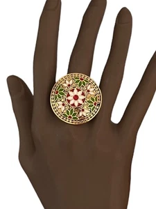 Mandala Retrô BOHO Round Enamel Adjustable Casual Cocktail Ring Costume Jewelry - Picture 1 of 3