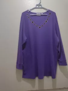 Quacker Factory 2X Purple Sweater Pockets Elegant V Shaped Neckline Valentines - Picture 1 of 9