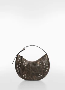 Stud leather bag ,MANGO, moda española. Bolsos de mujer. Bolso de mano piel. - Picture 1 of 5
