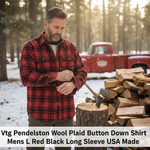 Camisa De Colección Pendleton Lana A Cuadros Abotonada Para Hombres L Roja Negra Manga Larga Hecha en EE. UU. - Imagen 1 de 10