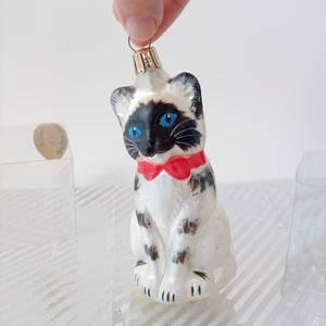 Decorazione gatto natalizio vintage vetro soffiato dipinto a mano Germania bianco e nero - Foto 1 di 6