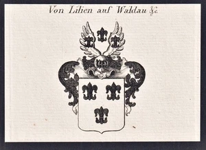 Lilies Waldau Emblem Coat of Arms Heraldry Herlady Genealogy Copperplate - Picture 1 of 1