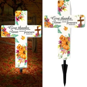 Thanksgiving Fall Solar Stake Lights Outdoor Garden Autumn Cross Yard Sign Ga... - Picture 1 of 6