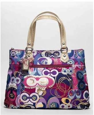 蔻驰 POPPY POP C 签名托特包 Y2K 钱包 紫色/粉色 & 集尘袋 — 第 1/4 张图片