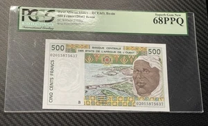 WEST AFRICA 500 FRANC 2002 P210Bn PCGS 68 SUPERB GEM PPQ EPQ NEW BENIN LETTER B - Picture 1 of 3