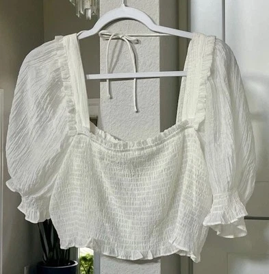 H&M Sheer Puff Sleeve Blouse with Ruffle Trim Size M - Image 1 of 4