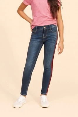Leggings Jean Abercrombie Niños Azul Denim Rojo Terciopelo Rayas Laterales Niñas Talla 10/12 Foto 1 de 4