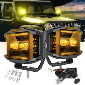 Amber 5" Side Shooter LED Cube Pods Driving Lights DRL Work Light Bar for Jeep - Picture 1 of 9