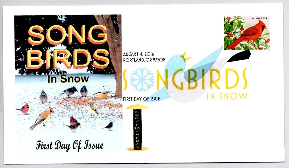 #5128 RED CARDINAL SONGBIRDS IN SNOW FIRST DAY ISSUE, COLOR CANCEL FDC - Image 1 of 1