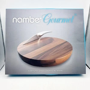 Nambe Harmony Acacia Wood Cheese Board with Stainless Steel- Brown Silver - Picture 1 of 3