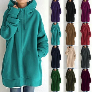 Übergröße Mode Damen Kapuzenpullover Long Jacke Hoodie Fleece Sweatjacke Mäntel - Bild 1 von 21