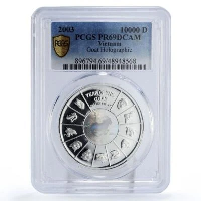 Vietnam 10000 dong Lunar Year of the Goat Hologram PR69 PCGS silver coin 2003 - Image 1 of 2