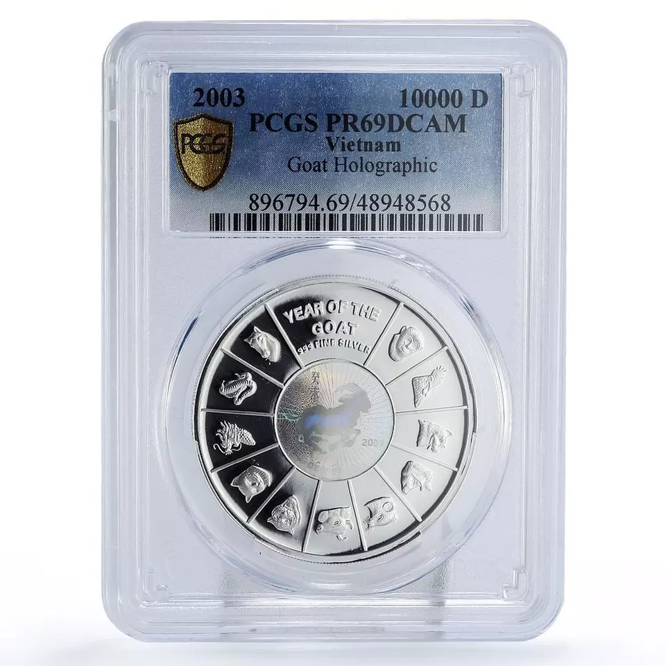 Vietnam 10000 dong Lunar Year of the Goat Hologram PR69 PCGS silver coin 2003 - Image 1 of 2