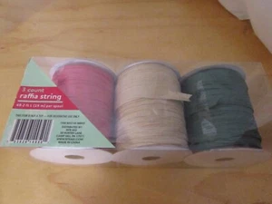Raffia Ribbon String Red-Green-Tan -3 Rolls = 147 Feet - Picture 1 of 2