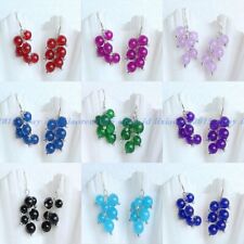 6mm Multicolor Round Gemstone Beads Grape Cluster Dangle Hook Earrings AA