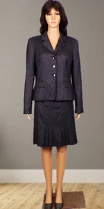 ANNE KLEIN size 10 gray/silver 2-piece suit jacket/skirt poly/rayon/wool/span - Picture 1 of 14