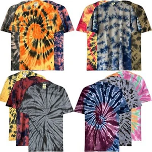 4 Pack Mens Festival Tie Dye T Shirt Hand Dyed Assorted Designs Indie Hippy Tops - Picture 1 of 1