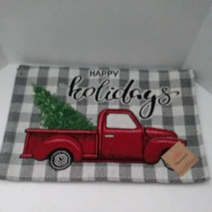 New 4 Tapestry Placemats Little Red Truck & Christmas Tree Happy Holiday 13"×19" - Picture 1 of 9