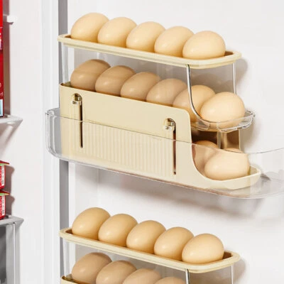 3 Tier Auto Rolling Egg Holder Storage Rolldown Rack Refrigerator Egg Dispenser - Image 1 of 4