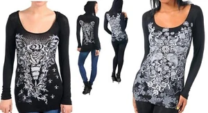 Love Fleur Long Sleeve Rhinestone Embellished Lightweight Hooded Hoodie ToP - Picture 1 of 5