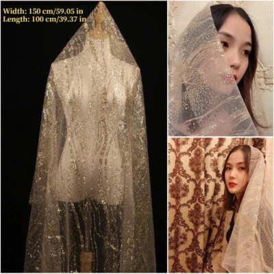 Glitter Tulle Mesh Fabric Bronzing Material for Wedding Dress DIY By Metre Shiny - Image 1 of 4