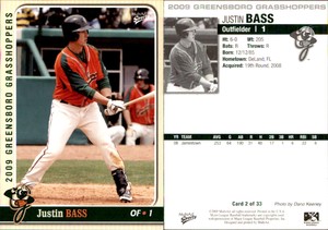 Justin Bass 2009 MultiAd Greensboro Grasshoppers #2 Card *AutographDen*