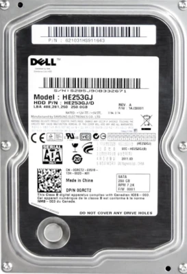 Hard Drive Dell 0GRCT2 GRCT2 HE253GJ 250GB 16MB 7200U/Min SATA II 3.5'' Inch - Image 1 of 3