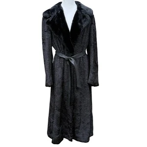 Vintage Career Originals schwarzer langer Mantel mit Kunst-Persianer-Lammfellbesatz Größe 14 - Bild 1 von 19