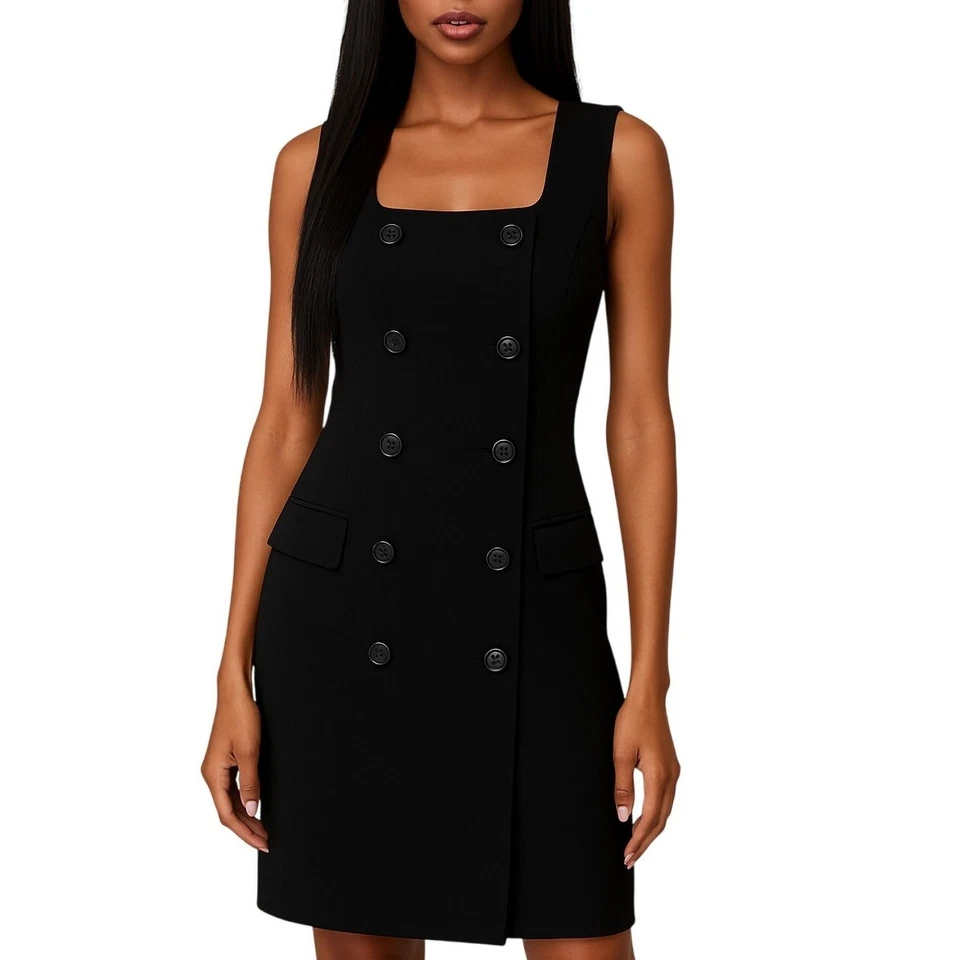 Worthington 100% Wool Sleeveless Dress 10 Black Double Breasted Career Sheath  - Image 1 of 4