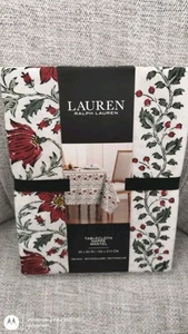 Ralph Lauren FESTIVE POINSETTIA BERRY TABLECLOTH Thanksgiving Christmas 84" NEW - Picture 1 of 21
