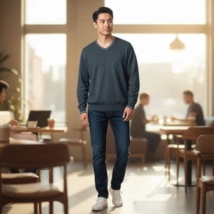 Joseph A Bank XXL V-Ausschnitt Pullover Grau Baumwolle Kaschmir Langarm Herren - Bild 1 von 12