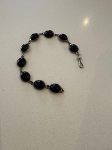 Sterling Silver 925 Black Onyx Cabochon Bracelet – Vintage Artisan - Bild 1 von 4