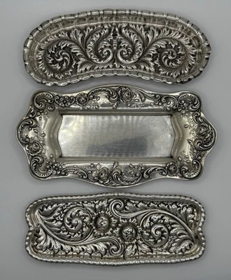 Juego de 3 bandejas de tocador Gorham de plata de ley Foto 1 de 2