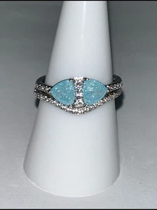 Size 8 TRILLION CUT PERFECTION Aquamarine Ice Crystal Ring on Rhodium Bomb Party - Picture 1 of 6