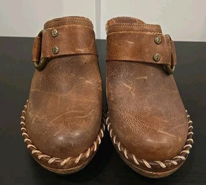 Zuecos de mula con tacón de cuero Frye Charlotte para mujer con hebilla sin cordones desgastados talla 8 B - Imagen 1 de 9