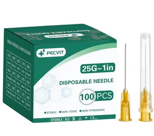 100er Pack 25Ga 1 Zoll Nadeln (25 mm) Luer Lock Labor Dosierung 25G 1  - Bild 1 von 6