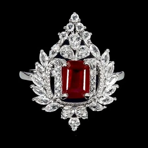 Anillo De Plata Esterlina 925 Octágono Rubí 7x5mm Topacio Blanco Joya Talla 7 - Imagen 1 de 14