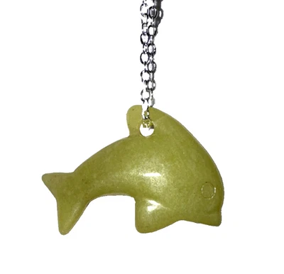 Collar de delfín jaspe amarillo? Joyería Bling Cadena Tono Plata Piedra Genuina Foto 1 de 4