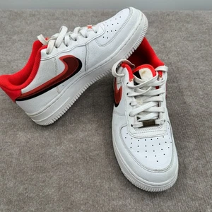 Nike Air Force 1 Low Youth Sneakers Shoes 5.5Y White Red Leather CW1574-101 - Picture 1 of 8