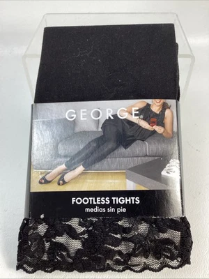 GEORGE Women's Footless Tights Opaque Black Size 3 NEW In PKG - Image 1 of 4