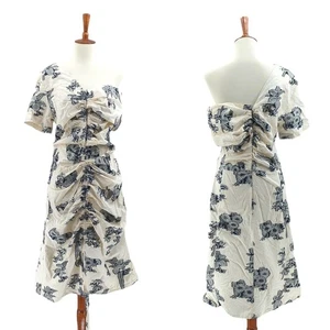 Sea NY Women 12 Josephine Dress Cream White One Shoulder Midi Ruched Floral - Picture 1 of 14